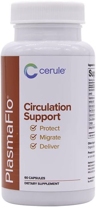 Cerule Plasmaflo Blood Flow Supplement to Support Bloods Circulation in Veins, Capillaries, Vessels and Heart for Vacular Health with a Proprietary Enzyme Blend, Gotu Kola and Ginkgo Biloba