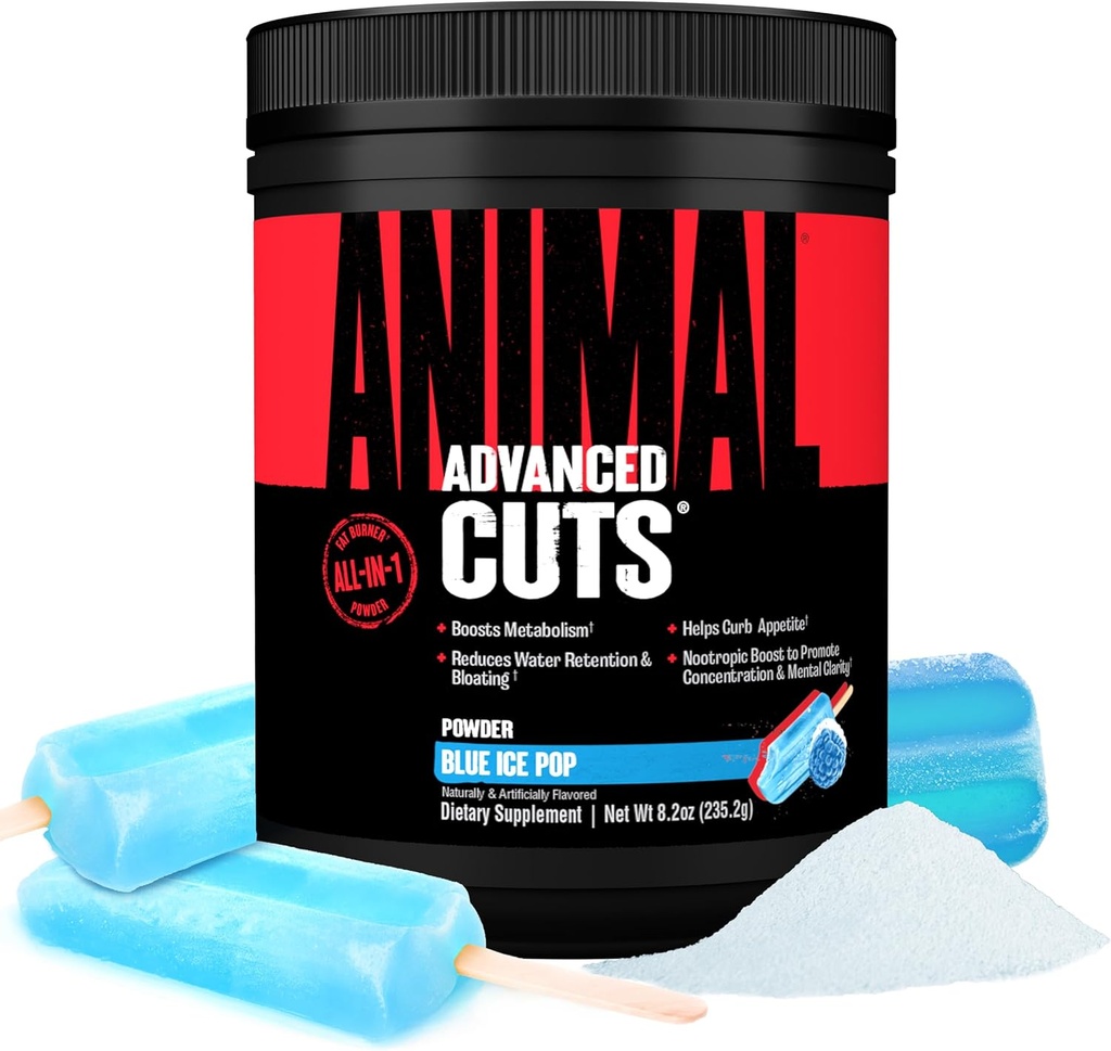 Animal Cuts Thermogenic Fat Burner Toz - Metabolism için Kadınlar ve Erkekler için Kilo kaybı, Enerji, Focus ve Nootropic Brain Support with Ketones Appetite Suppressant - Blue Ice Pop Flavor