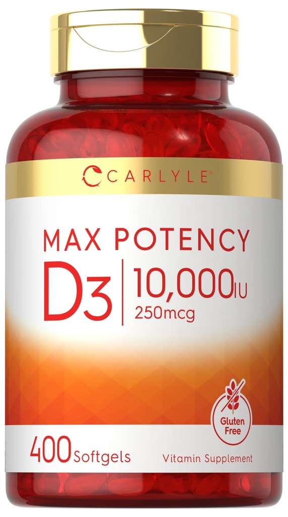 Carlyle Vitamin D 10000 IU 400 Softgels | Değer Boyutu | Max Potency | Non-GMO, Gluten Free Supplement