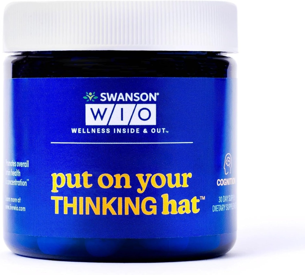 Swanson WIO Put on Your Thinking hat Brain Health, Concentration, Better Focus, Ginkgo Biloba + Neurofactor Coffee Fruit, Vegan, Non-GMO, Wellness, 30 Veggie Capsules (30-Day Supply)