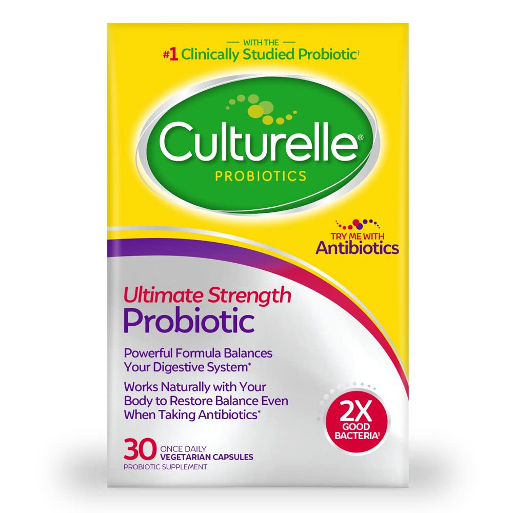 Culturelle Ultimate Strength Probiotic για τους άνδρες και τις γυναίκες, πιο κλινικά Σπουδασμένο Probiotic Strain, 20 δισεκατομμύρια CFUs, υποστηρίζει περιστασιακή Διάρροια, αέριο & Bloating, μη GMO, 30 Count