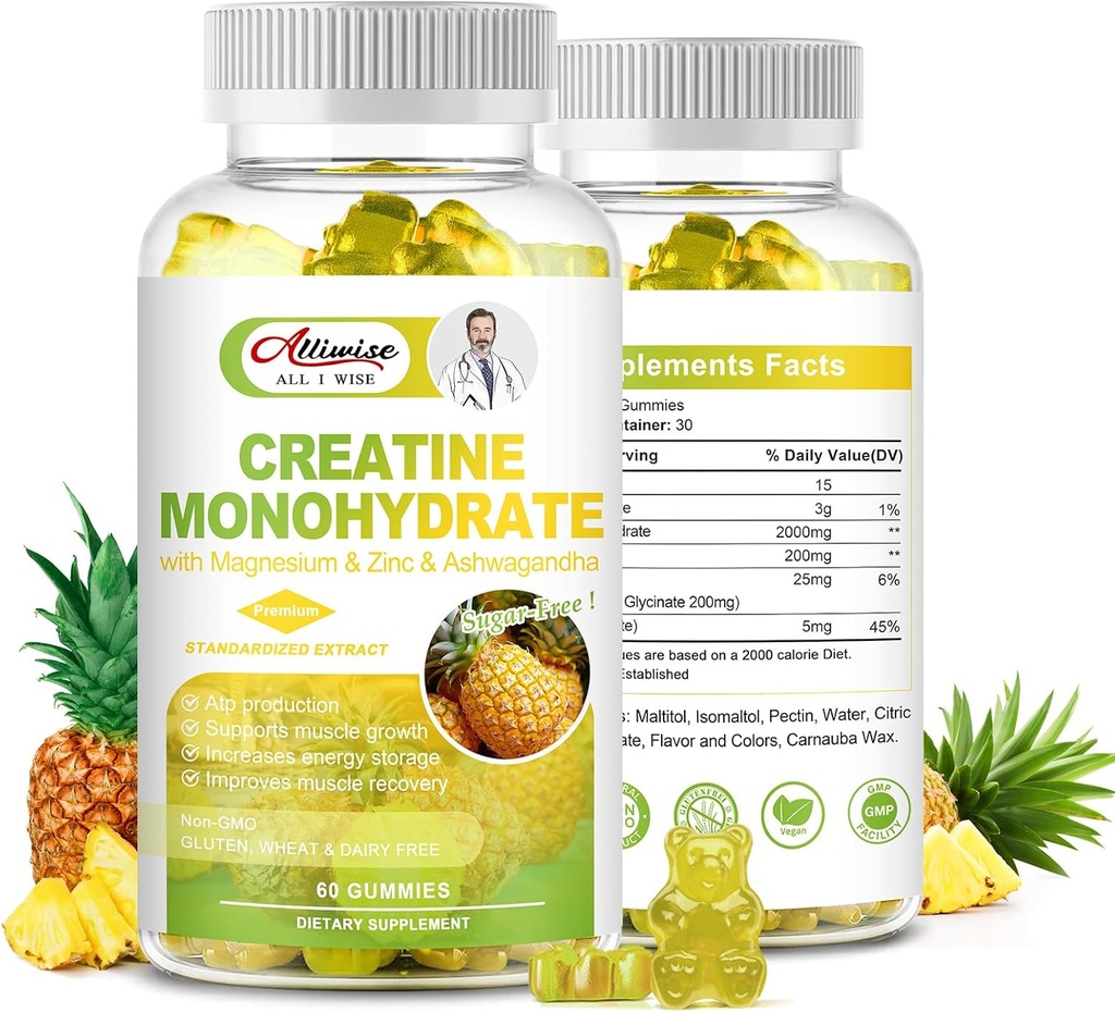 Erkekler ve kadınlar için şekersiz Kreşitine Monohidrat, Magnezyum & çinko & Ashwagandha ile Kre Büyüme ve Güçlü, Enerji, Pre Workout Supplement Tamam