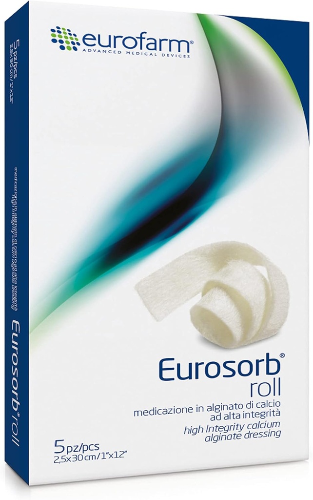 Eurosorb Roll -1 x 12 -% 100 Yüksek Kadili Elbise Giyme,Promotes The Healing Process,Formation of New Tcon,Integral Alginate -5 Adet