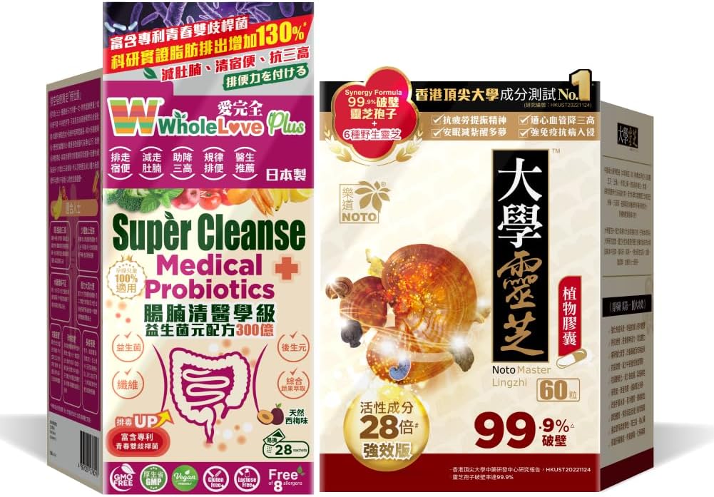 NotO Master Reishi Mushroom Lingzhi ve Cracked Lingzhi Spore Capsule+ WholeLovePlus Super Cleanse Probiyotiks