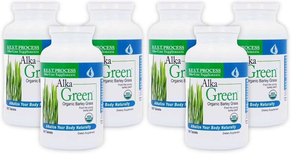 Alka•Green Tabletler (6 Pack) En İyi Süreç Yağı - Nutrient Dense Organik Barley Grass Supplement - Enzymes & Amino Asits