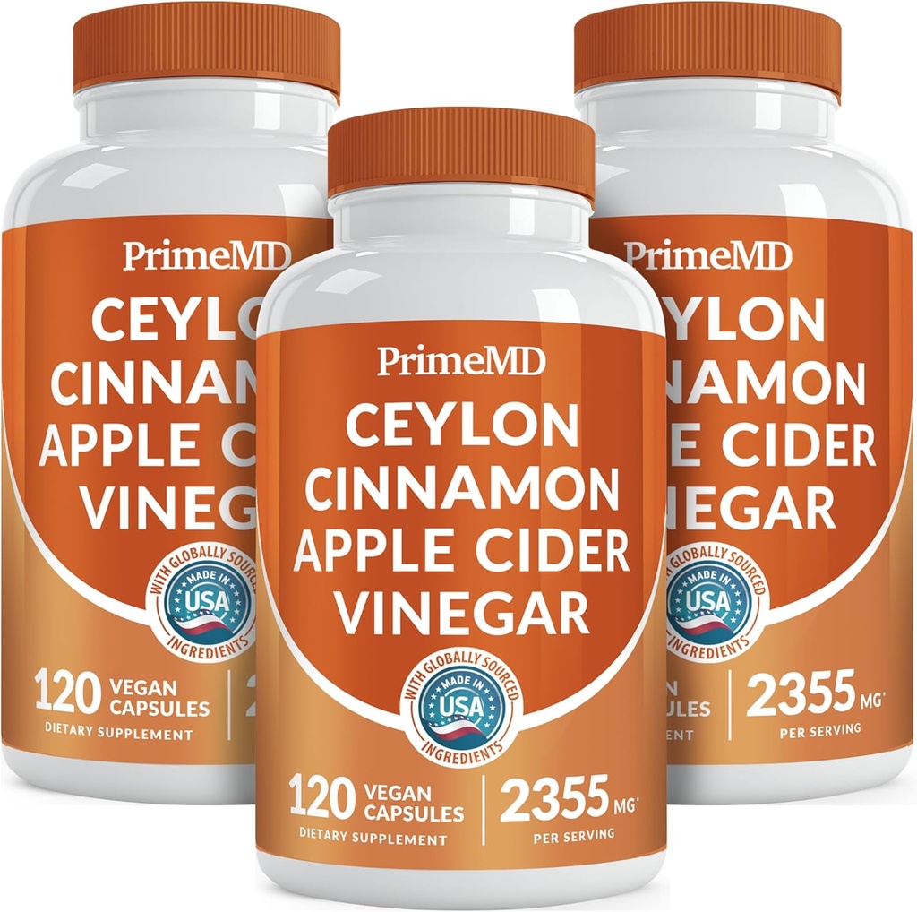 5-in-1 Ceylon Cinnamon Capsules 2355 mg - Ceylon Cinnamon ve Apple Cider Vinegar Capsules - Turmeric ve Panax BTC - Cinnamon Supplements with Bioperine (120ct, Pack of 3)