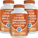 5-in-1 Ceylon Cinnamon Capsules 2355 mg - Ceylon Cinnamon ve Apple Cider Vinegar Capsules - Turmeric ve Panax BTC - Cinnamon Supplements with Bioperine (120ct, Pack of 3)