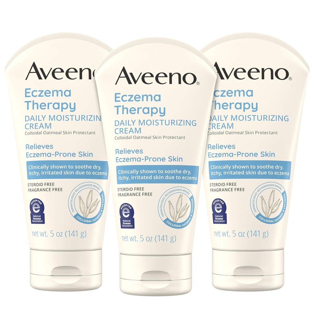 Aveeno Eczema Terapi Günlük Hassas Cilt Için Vücut Kremi, Soothing Eczema Relief Cream Cream, Colloidal Oatmeal & Ceramid için Kuru & Itchy Skin, Steroid- & Fragrance-Free, 5 oz, 3 oz, Paket