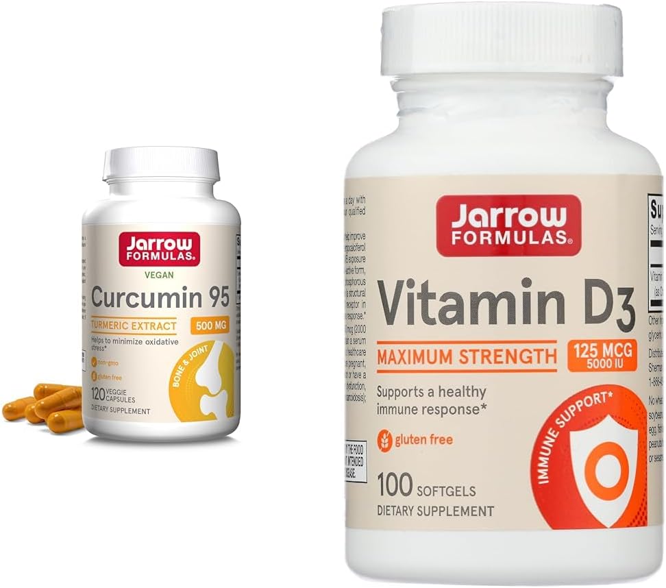 Jarrow Formulas Curcumin 95 500 mg - 120'ye kadar (Veggie Caps) & Vitamin D3 125 mcg (5000 IU) - 100 Hizmet (Softgels)
