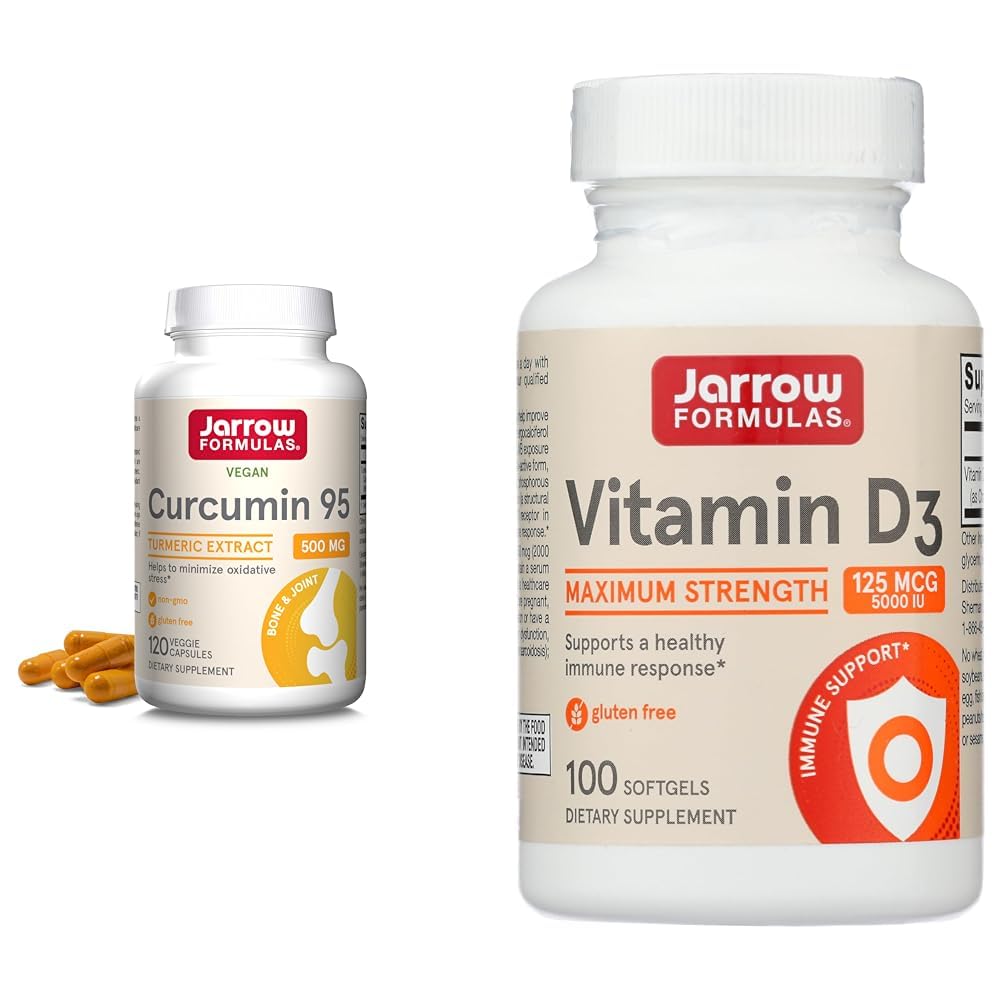 Jarrow Formulas Curcumin 95 500 mg - 120'ye kadar (Veggie Caps) & Vitamin D3 125 mcg (5000 IU) - 100 Hizmet (Softgels)