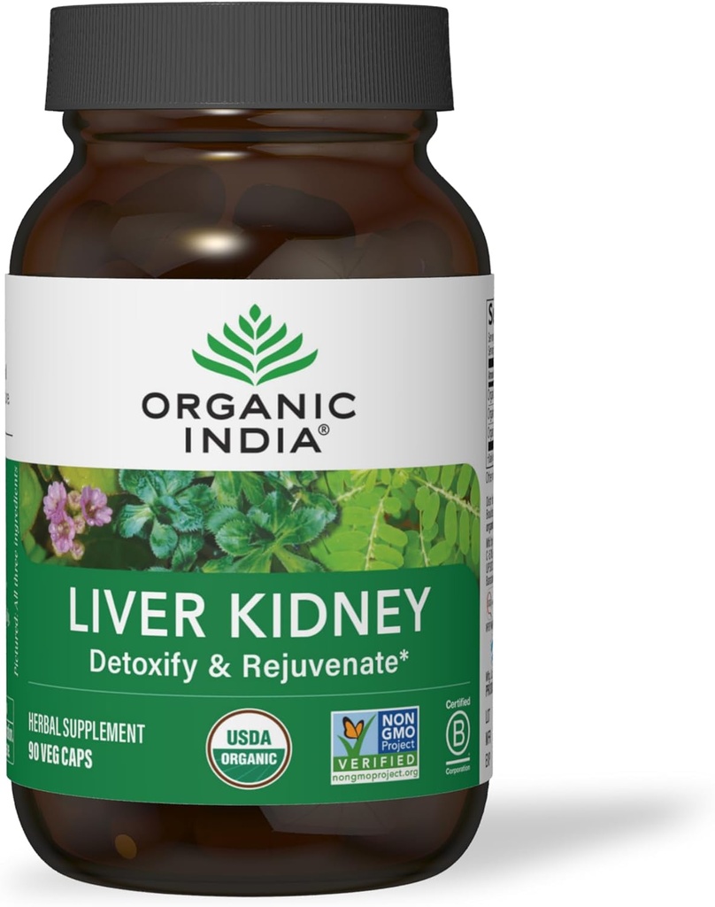 Organik Hindistan Liver ve Kidney Temizse Detox Onarım - Herbal Supplement - Detoxify & Rejuvenate, Supports Health Liver & Kidney Function, Vegan, USDA Sertifikalı Organik, Non-GMO - 90 Capsules