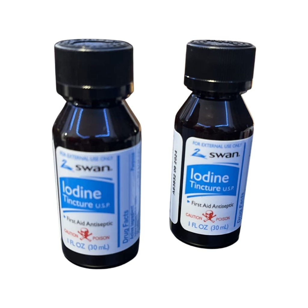 Κύκνος Iodine Βάμμα πρώτης βοηθείας Αντισηπτικό 2% Iodine USP, 1 Oz φιάλη, 2,4 ή 6 συσκευασία (6)