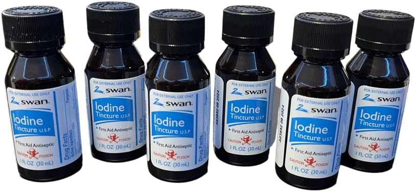 Swan Iodine Tincture First Aid Antiseptic 2 Iodine USP, 1 Oz Şişe, 2,4 veya 6 Pack (6)