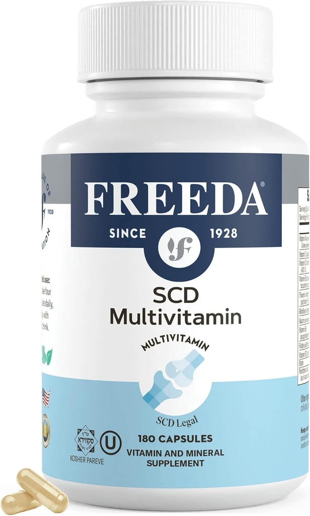 FREEDA SCD Multivitamin - Erkekler ve Kadınlar için Günlük Multivitamin Supplement - Vegan, Gluten-Free, SCD Yasal - Kosher Sertifikalı Yetişkin Vitaminler - Özel Carbohidrat Diyet Dostu - 180 Capsules