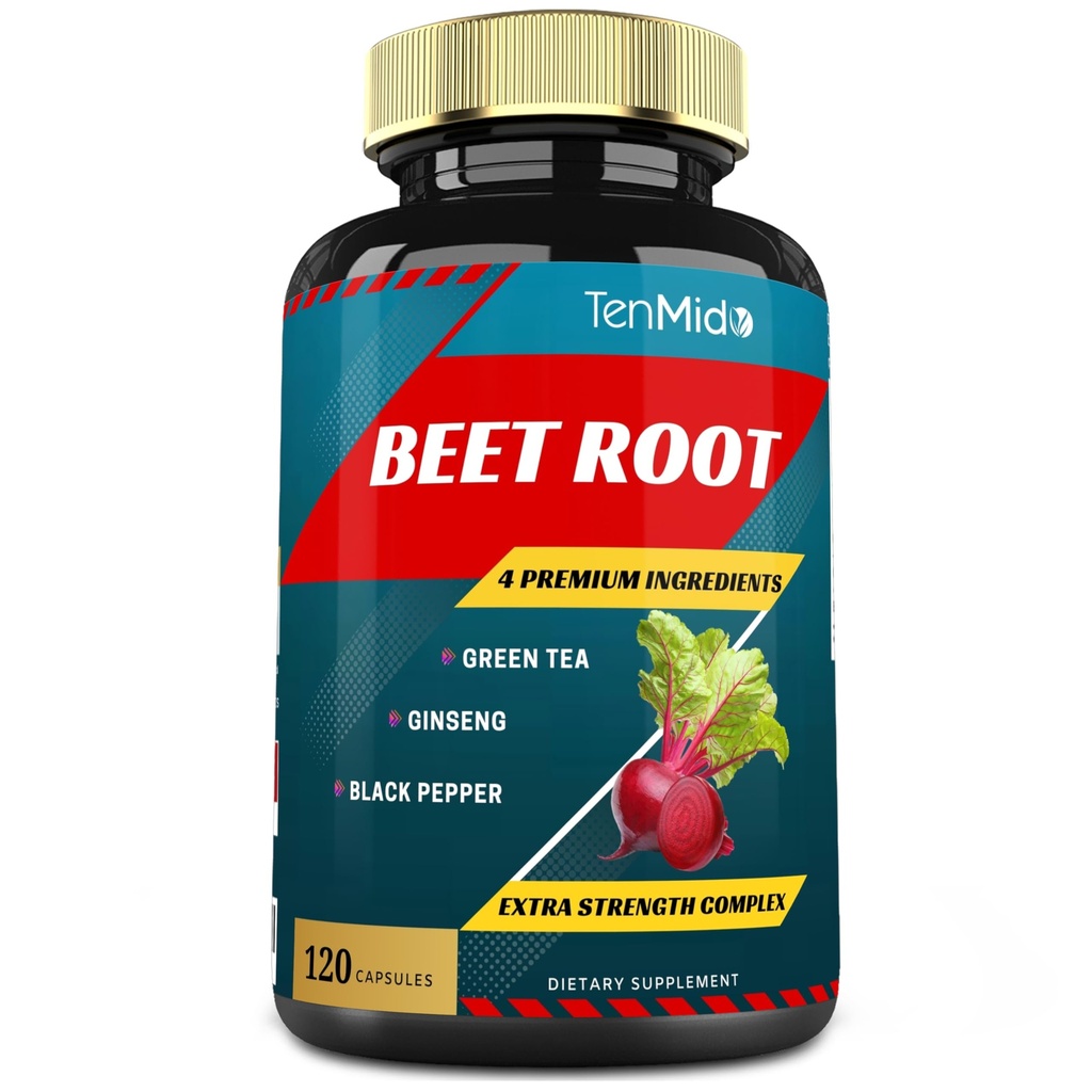 Beet Root Extract Κάψουλες, 4 μήνες προσφοράς & πράσινο τσάι, Ginseng, Μαύρο πιπέρι 