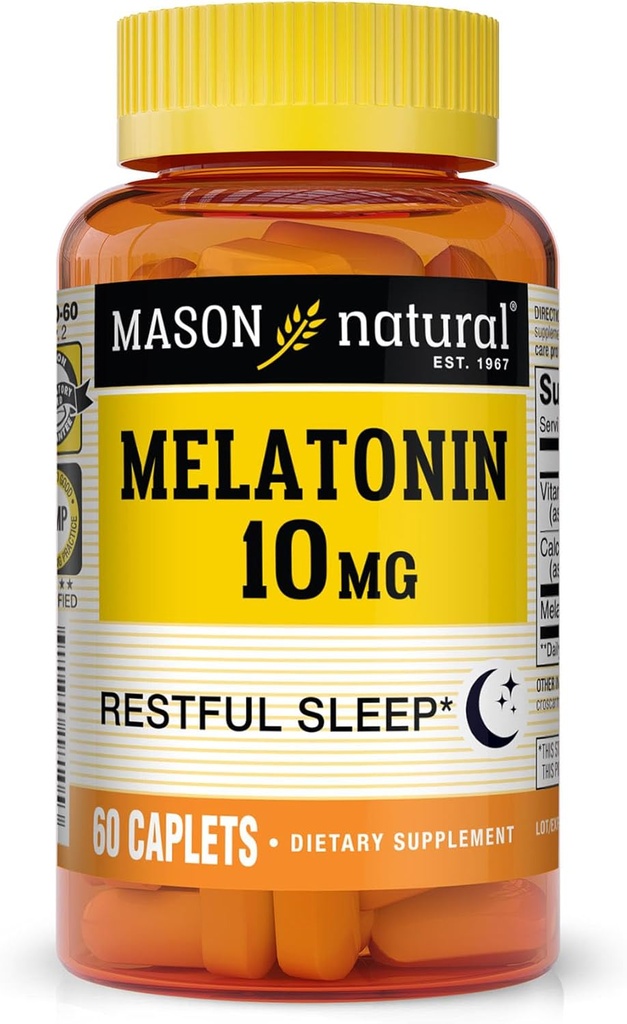 MASON NATURAL Melatonin 3 mg ile B6 & Food, Natural Sleep Aid, Supports Restful Sleep, 60 Tabletler