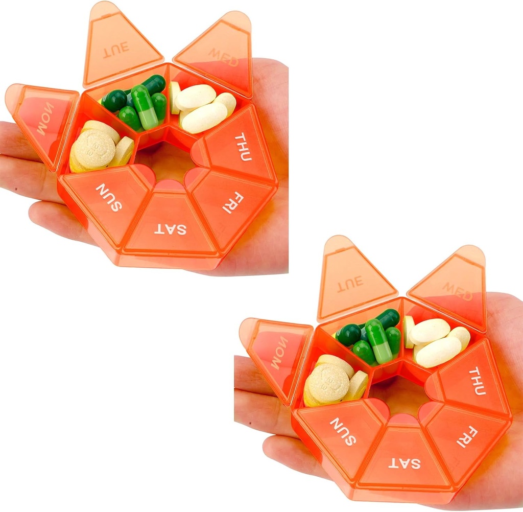 Pill Organizer, 2 Pack Pill Box, Small Pills Case,Medicine Organizecılar 1 Gün Bir Gün, Haftalık Pills Konteyner, Sahibi,Daily Tıp Organize Seyahat 7 Gün (Orange)