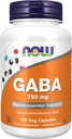 NOW Συμπληρώματα τροφίμων, GABA (Gamma-Aminobutyric Acid) 750mg, Νευροδιαβιβαστής Υποστήριξη *, 100 κάψουλες Veg