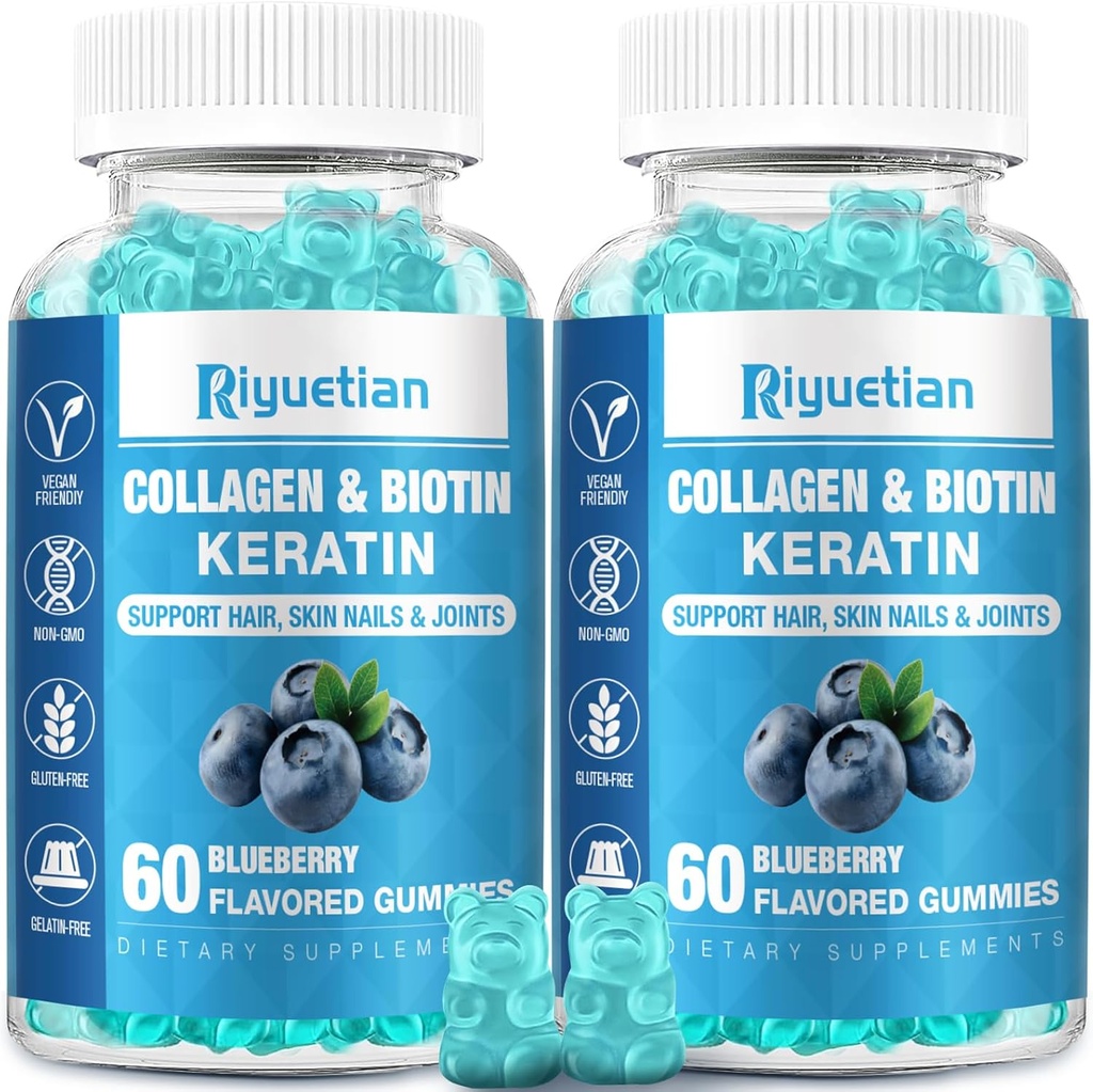 Biotin Gummies 15000mcg με κολλαγόνο για ενήλικες γυναίκες & άνδρες - Μαλλιά, δέρμα & νύχια Gummies με βιοτίνη - κολλαγόνο για γυναίκα - Vegan, μη-GMO, Βιταμίνες μαλλιών - 120 Count, 2 Pack