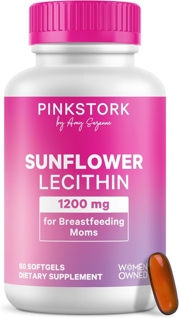 Pink Stork Ηλίανθος Λεκιθίνη συμπλήρωμα - 1200 mg για Clogged Ducts Γάλα - Θηλασμός Απαραίτητα για την επιλόχεια Moms - Υποστηρίζει ροή μητρικού γάλακτος - 60 Softgels