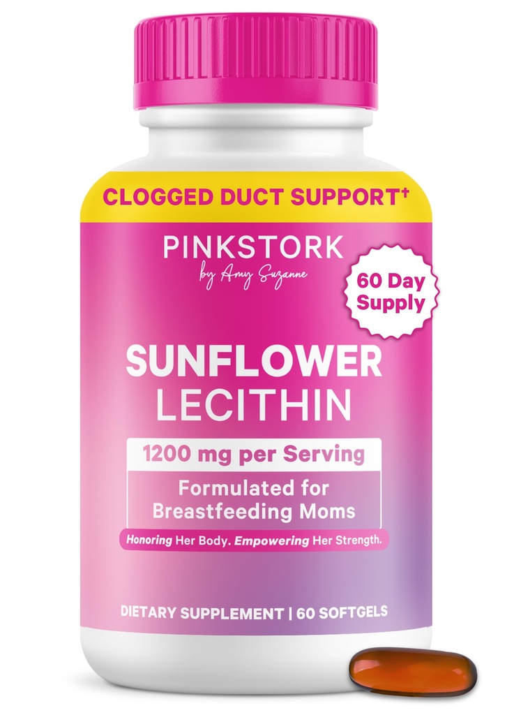 Pink Stork Sunflower Lecithin Supplement - Clogged Milk Ducts için 1200 mg - Postpartum Anneleri için Emzirme Essentials - Destekler Kadın Süt Akışı - 60 Softgels