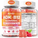 Methylated Multivitamin Women Men, Vitamin D3 K2 5000IU / 10,000IU, B12 5000 mcg 2500mcg, K2 (MK-7) 240mcg- ADK+Methyl Vitamin B12, Vegan D3,Vitamin A,C,Zinc Eye,Bone,Energy,Immune, Sugar-Free Gummies
