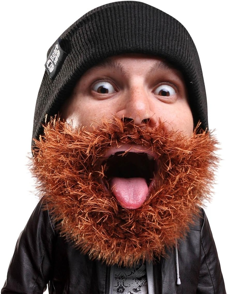 Beard Head Bushy Bisikletr Beard Beanie - Funny Knit Hat ve Fake Beard Kostüm Black