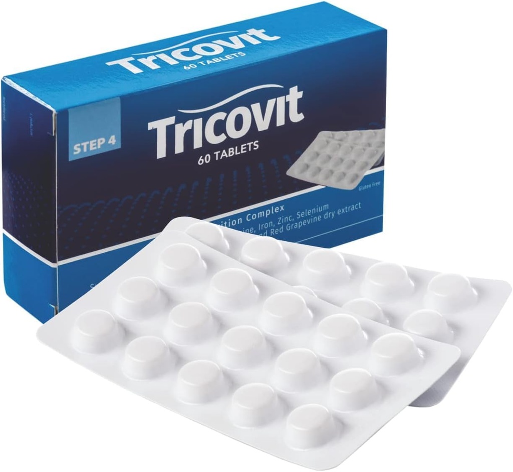 Tricovit Saç Büyüme Tamamı - Sıvı Asitler, Mineraller ve Antioksiler - Dermatolog-Former & Gluten-Free Vitamins ve Supplements for Women & Men (60 tablet)