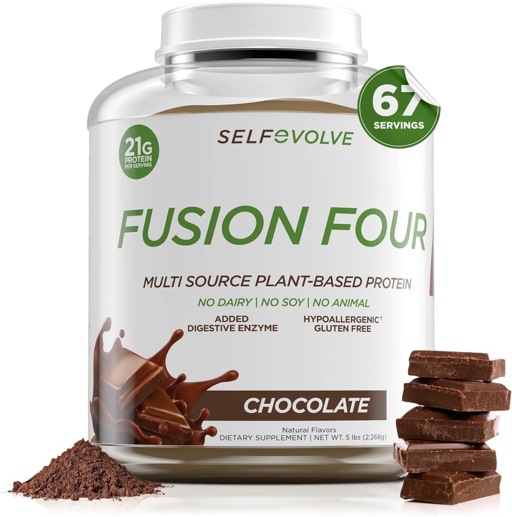 Fusion Four Vegan Protein Toz - 21g Plant-Based Protein Toz - Gluten Free, Dairy Free ve Soy-Free, Pea Protein BCAA's - Chocolate Flavored - 5lbs