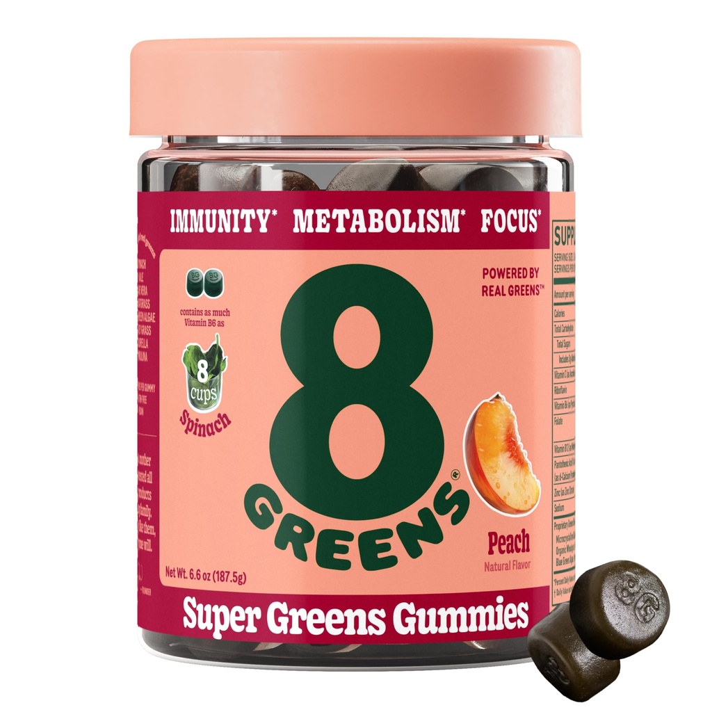 8Greens, Daily Greens Peach Gummies, 50 Count
