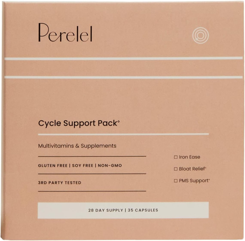 Perelel Cycle Support Pack, Daily Supplement with Iron, Vitamin C, B12 & Bloat ve PMS Support Mix, Soy, Süt & Gluten Free, Non GMO, 28 Day Supply