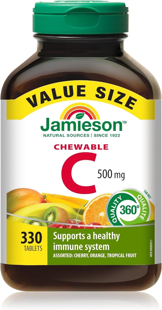 Jamieson Chewable Vitamin-C 500 mg Değer Paketi (330 Kont), Karma 3 Flavors