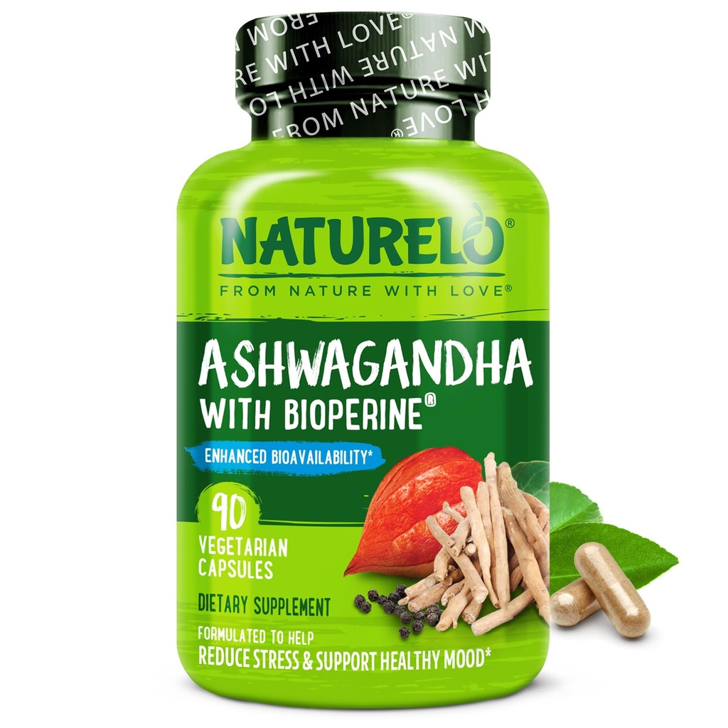 NATILO Ashwagandha Organik Kök Toz - Doğal Herbs Fatigue, Stres Yardımı, Mood Advancedr - Black Pepper Extract - 90 Vegan Capsules
