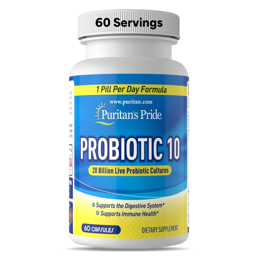 Puritan's Pride Probiyotik 10, D Vitamini ile Immune System Health*, 60 Count, White