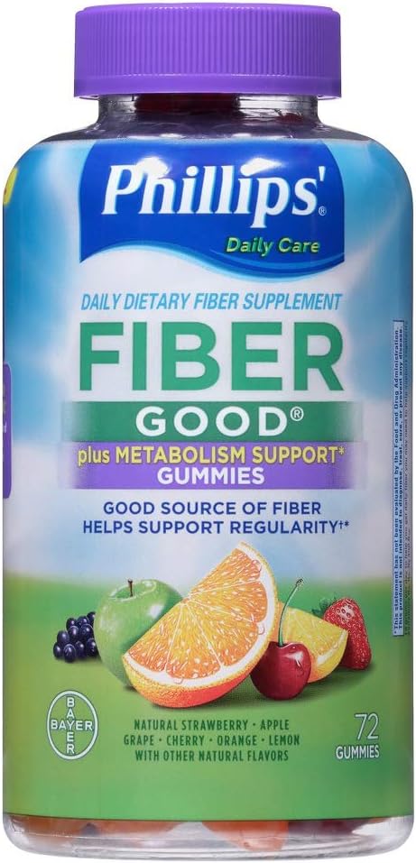Ίνες Phillips' Good Gummies Plus Μεταβολισμός Υποστήριξη - ινουλίνη διαλυτή Ίνες - Β Βιταμίνες & Χρώμιο για να βοηθήσει τον μεταβολισμό - 72Count
