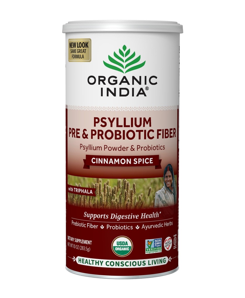 ORGANIC INDIA Psyllium Husk Toz - Pre & Probiyotik Fiber Supplement, Organik Psyllium Husk Fiber Supplement, USDA sertifikalı Organik, Vegan, Gluten Free - Cinnamon, 10 Oznamon, 10 Oz