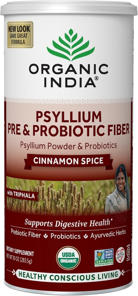 ORGANIC INDIA Psyllium Husk Toz - Pre & Probiyotik Fiber Supplement, Organik Psyllium Husk Fiber Supplement, USDA sertifikalı Organik, Vegan, Gluten Free - Cinnamon, 10 Oznamon, 10 Oz