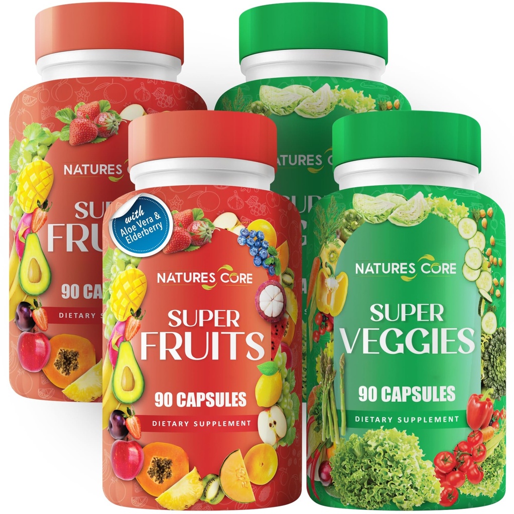 Nature's Core Fruit and Veggie Supplement - 360 Capsules -% 100 Tüm Süper Meyve ve Super Sebze Supplements & Vitamin ABD'de Made, Soy Free, Vegan- (180 Pack of 2)