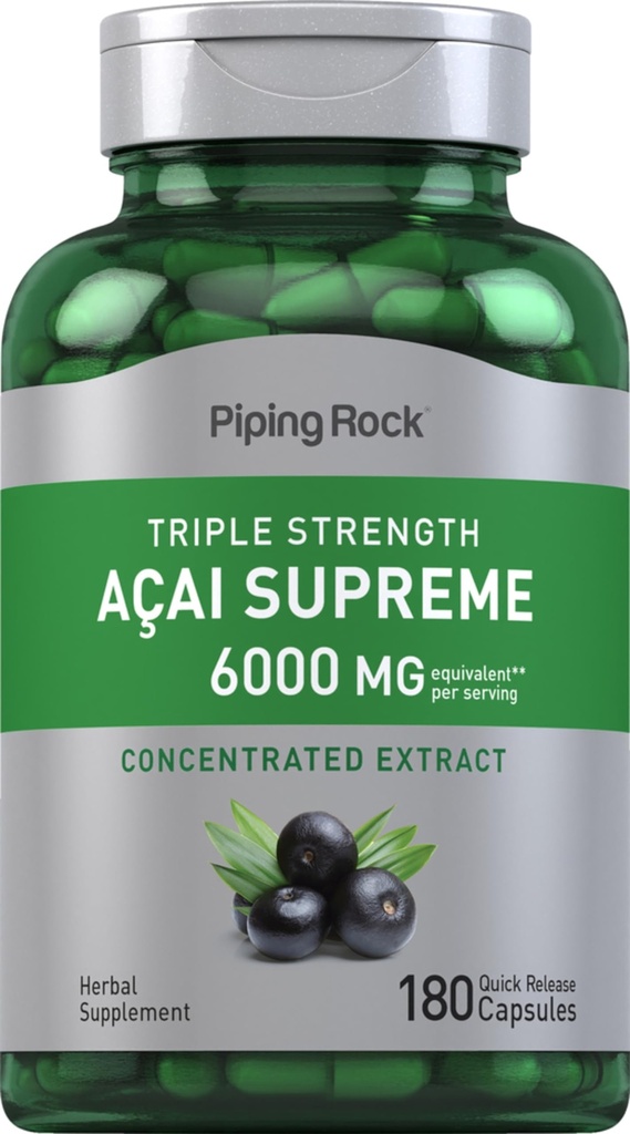 Piping Rock Acai Berry Supplement | 180 Capsules | Triple Strength Extract | Non-GMO, Gluten Free