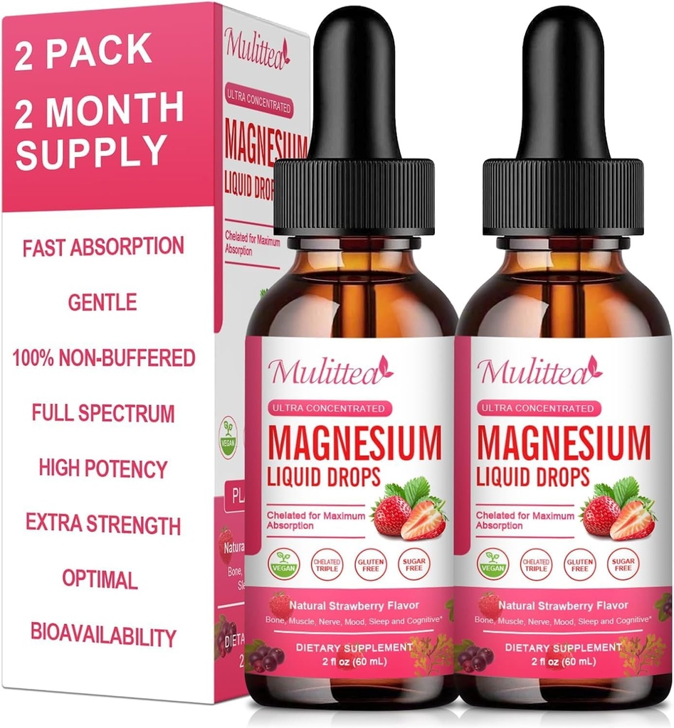 Magnezyum Glycinate Liquid, High Potency Glycinate, Citrate, Sugar Free Vegan Non-GMO Kompleksi Supplement Nerv,Relaxation,Muscle,Sleep Support*