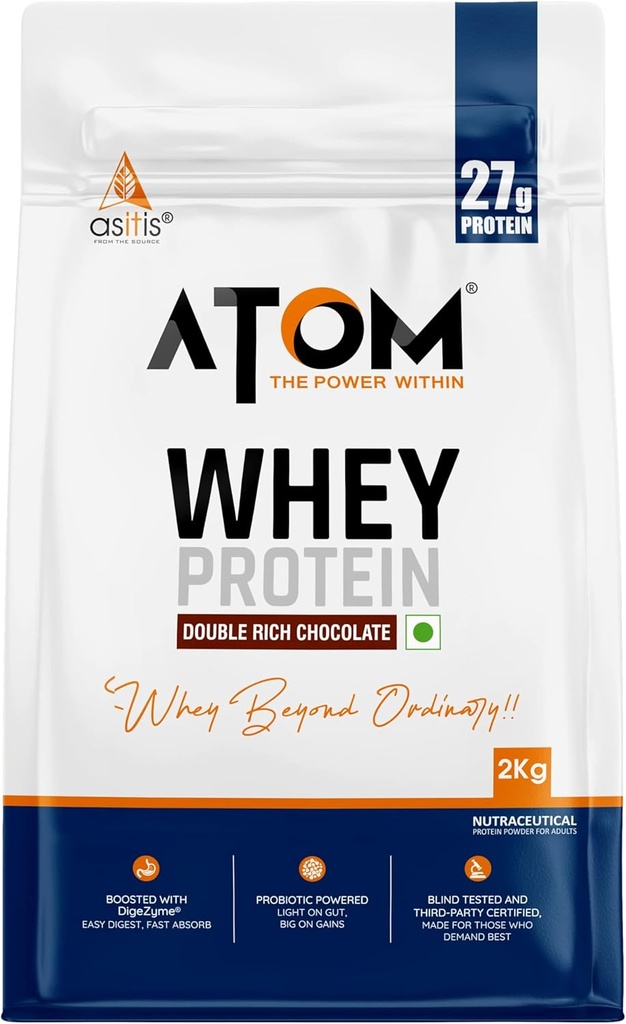 Asitis Beslenme AS-IT-is Atom Whey protein 2kg/70.5 Oz with Digestive Enzymes | USA Labdoor Principles for Truth & Length | Double Rich Flavor | 27g protein | 5.7g Bcaaâ