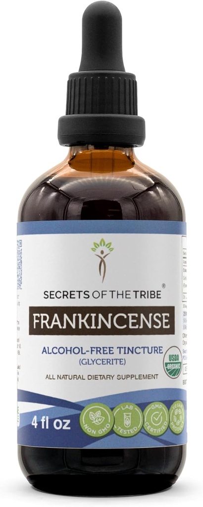 Frankincense USDA Organik | Alkol-Free Extract, High-Potency Herbal Drops, Immune System, Pozitif Mood | %100 sertifikalı Organik Frankincense (Boswelliawear) kuru temizleme (4 oz)