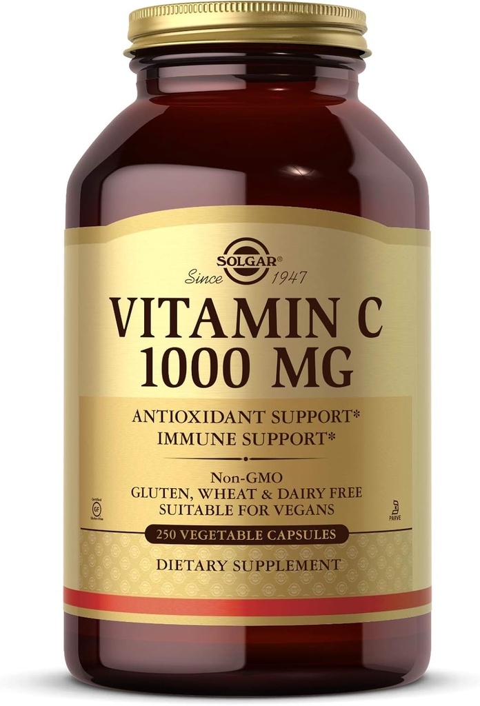 Solgar C 1000 mg, 250 Sebze Kapsülleri - Antioksi ve Immune Desteği - Genel Sağlık - Sağlıklı Cilt & Ortaklar - Biyoflavonoyaklar Tamam - GMO, Vegan, Gluten No, Kosher - 250 Hizmet