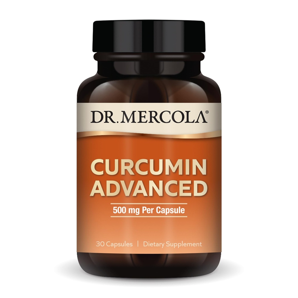 Dr. Mercola Curcumin Advanced - 500 mg Curcumin Root Extract - 95% Curcuminoids - For Vision Health, Digestion & Focus - Παρατεταμένη απελευθέρωση - Μη ΓΤΟ, Χωρίς γλουτένη & χωρίς σόγια - 30 κάψουλες (30 σερβιρίσματα)