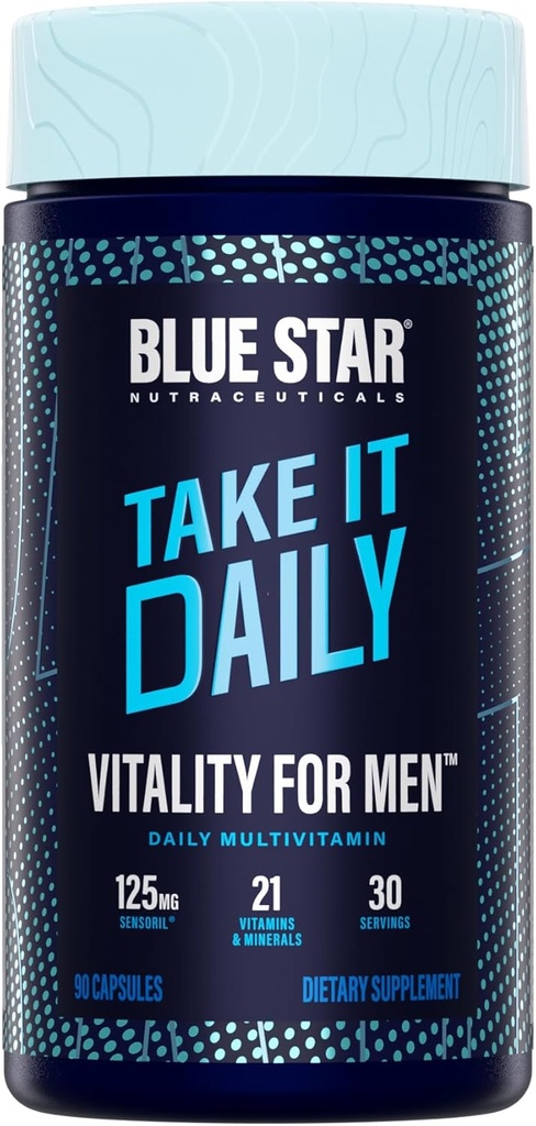 Blue Star Nutraceuticals Vitality for Men - Multivitamin & Mineral Formula for Men who Workout, w/Ashwagandha ve B-Vitamins - Energy You'll Uyarı - 90 Veggie Capsules