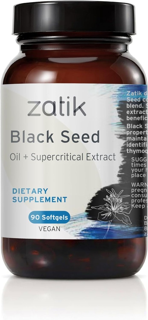 Zatik Naturals - Black Cumin Seed Oil & Supercritical Extract, Cold Pressed, Unrefined, USDA Organic, Gluten Free, Vegan, 90 Vegan Softgels