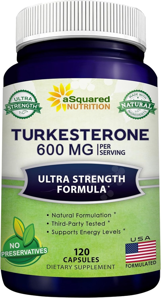ASquared Beslenme Turkesterone Supplement 600 mg - 120 Capsules - Ajuga Turkestanica Türlü Toz - Turkesterone Supplement Kompleks Pills - Doğal Formulation