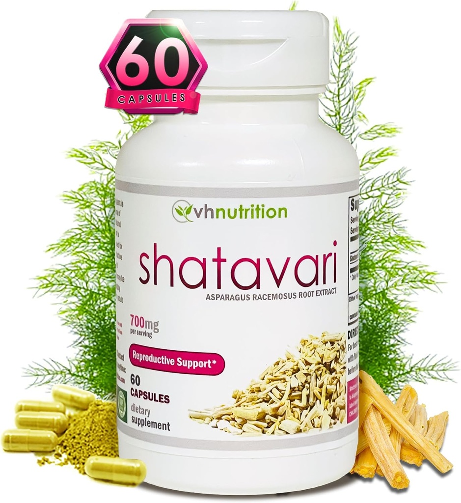 VH Beslenme ŞTAVARI | 700 mg Asparagus Racemosus Ekstraksiyon | Kadın Vitality* & Rejuvenation* | Natural Estrogen Balance* | Supports Hormonal Health and General Well-Being | 60 Capsules