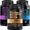 MEDCHOICE Turmeric & Ginger (120ct), Sleep Melatonin (90ct) ve Nootropic Brain (60ct) Tamam Sche - Wellness Trio for Brain, Sleep, & Immune Support - Vegan, Non-GMO, Gluten-Free-Free-GMO, Gluten-Free-Free