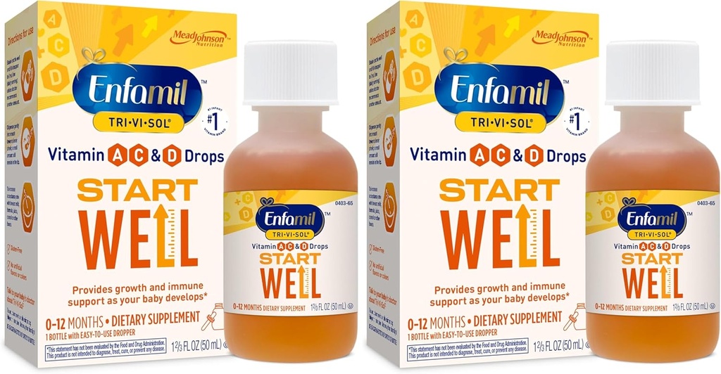 Enfamil Prenatals & Baby Vitamins Tri-Vi-Sol Vitamin A, C & D Multi-Vitamin Drops for Infants, Supports growth & Immune Health, 50 mL Dropper Şişe,1.69 Fl Oz (Pack of 2),MJ-030